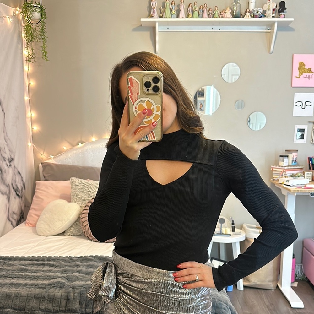 Black Cutout Turtleneck